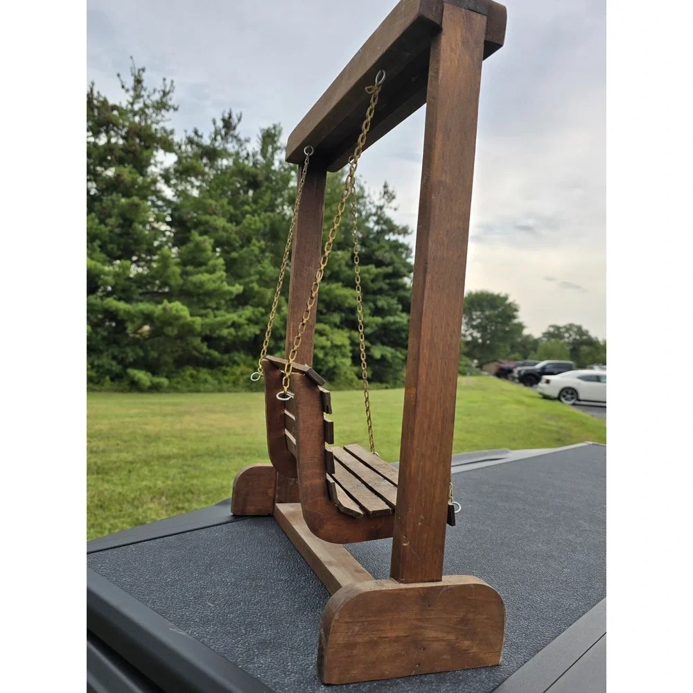 ✨ Handcrafted Vintage Wooden Doll Porch Swing – Miniature Wood Furniture Display
